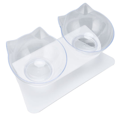 15° Inclined Cat Double Bowl Neck Guard Pet Feeding Bowl for Home Pet Shop Living Room(White Base Transparent Bowl) - view 7
