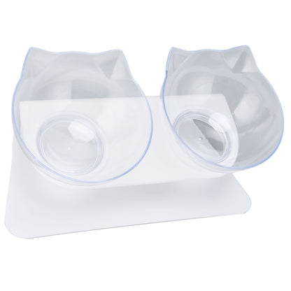 15° Inclined Cat Double Bowl Neck Guard Pet Feeding Bowl for Home Pet Shop Living Room(White Base Transparent Bowl) - view 8