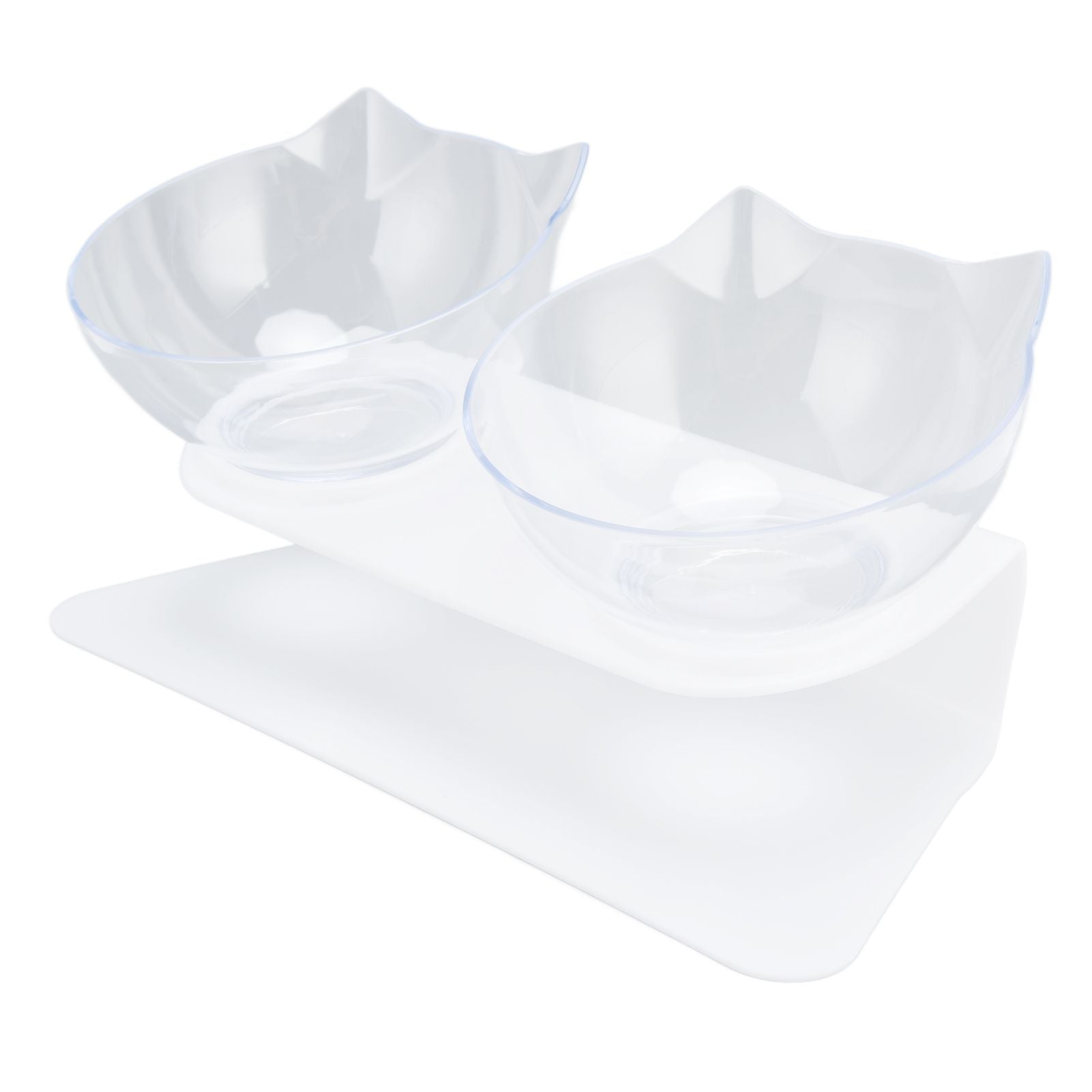 15° Inclined Cat Double Bowl Neck Guard Pet Feeding Bowl for Home Pet Shop Living Room(White Base Transparent Bowl) - view 9