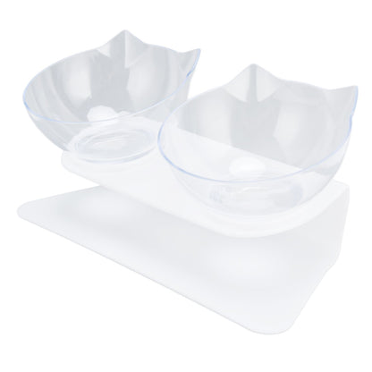 15° Inclined Cat Double Bowl Neck Guard Pet Feeding Bowl for Home Pet Shop Living Room(White Base Transparent Bowl) - view 9