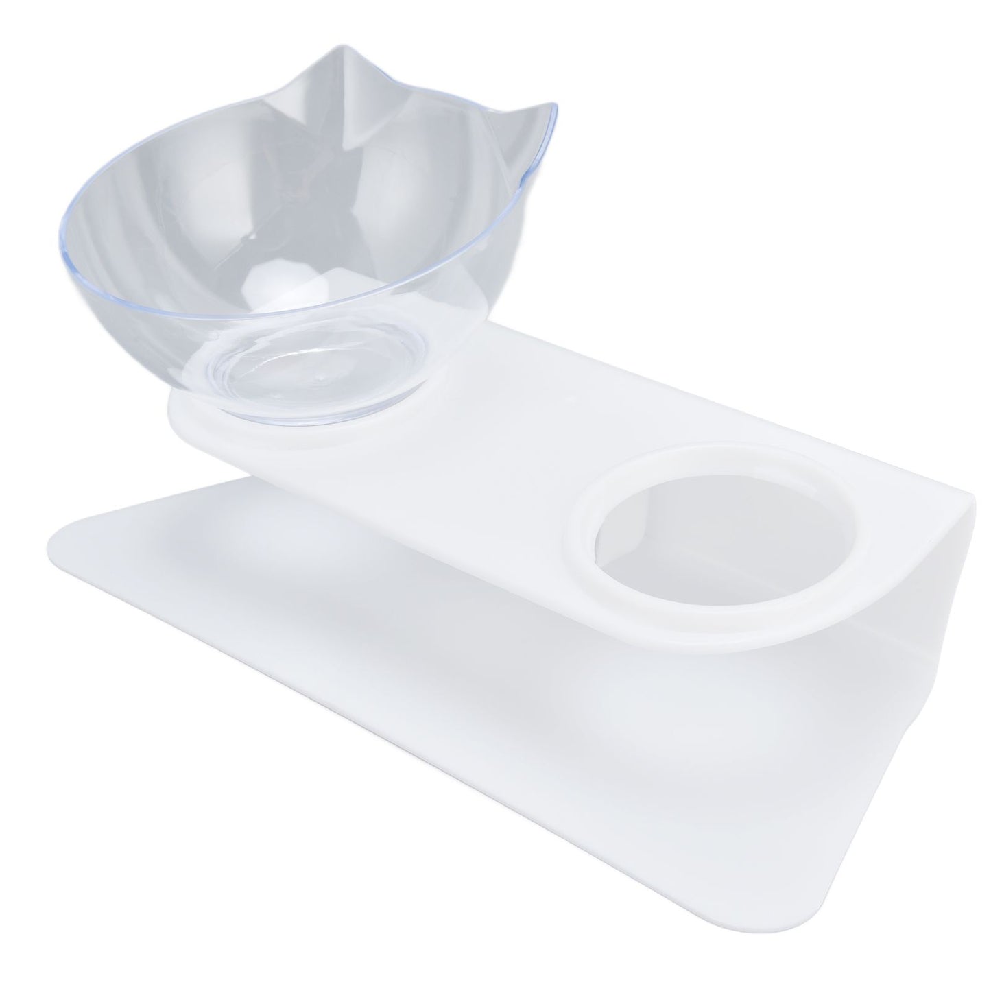 15° Inclined Cat Double Bowl Neck Guard Pet Feeding Bowl for Home Pet Shop Living Room(White Base Transparent Bowl) - view 10