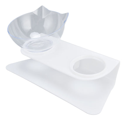 15° Inclined Cat Double Bowl Neck Guard Pet Feeding Bowl for Home Pet Shop Living Room(White Base Transparent Bowl) - view 10