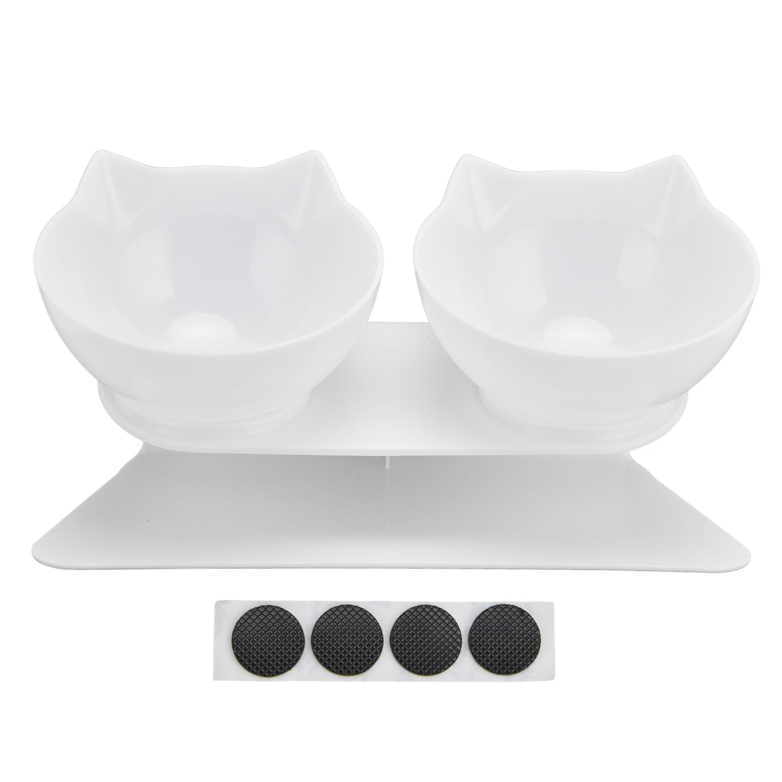 15° Inclined Cat Double Bowl Neck Guard Pet Feeding Bowl for Home Pet Shop Living Room(White Base White Bowl)