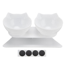 15° Inclined Cat Double Bowl Neck Guard Pet Feeding Bowl for Home Pet Shop Living Room(White Base White Bowl)