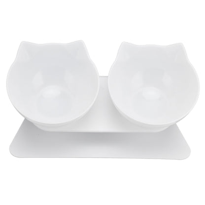 15° Inclined Cat Double Bowl Neck Guard Pet Feeding Bowl for Home Pet Shop Living Room(White Base White Bowl) - view 2