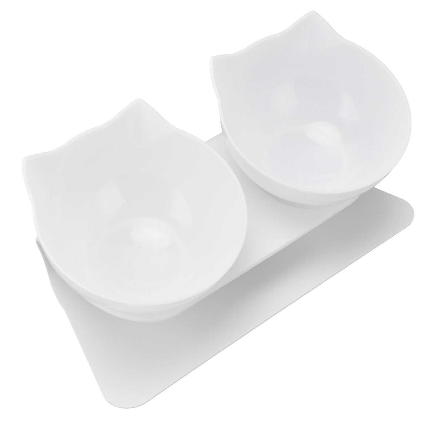 15° Inclined Cat Double Bowl Neck Guard Pet Feeding Bowl for Home Pet Shop Living Room(White Base White Bowl) - view 3