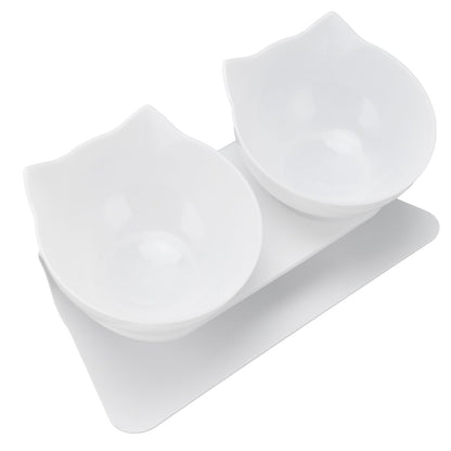 15° Inclined Cat Double Bowl Neck Guard Pet Feeding Bowl for Home Pet Shop Living Room(White Base White Bowl) - view 3