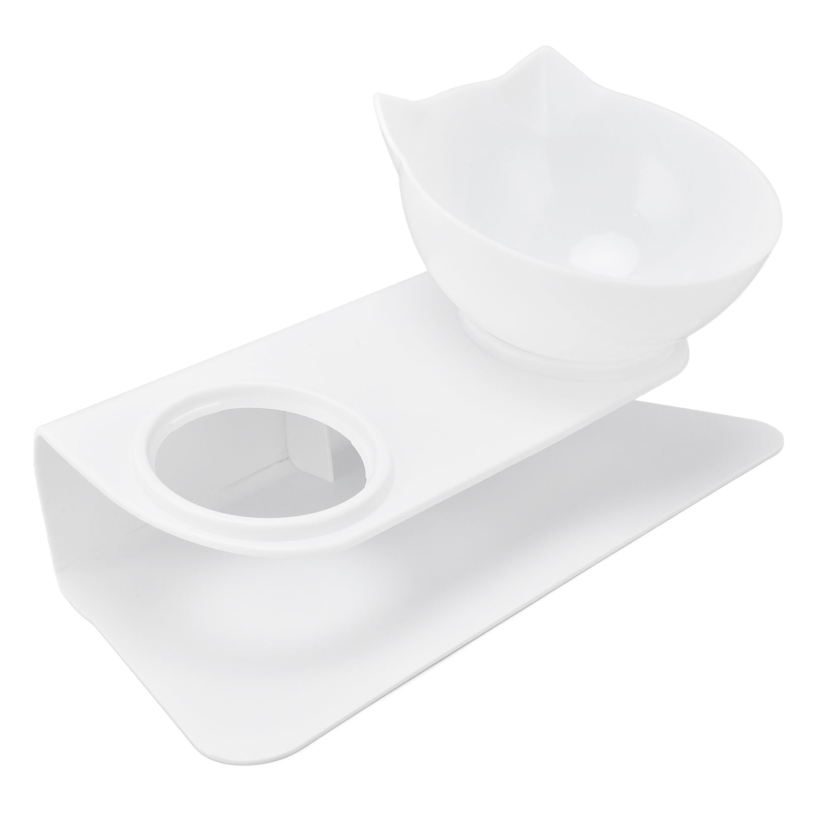 15° Inclined Cat Double Bowl Neck Guard Pet Feeding Bowl for Home Pet Shop Living Room(White Base White Bowl) - view 4