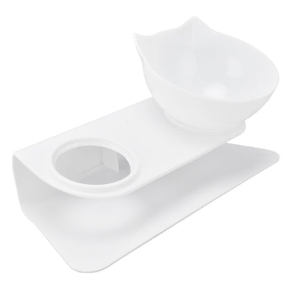 15° Inclined Cat Double Bowl Neck Guard Pet Feeding Bowl for Home Pet Shop Living Room(White Base White Bowl) - view 4
