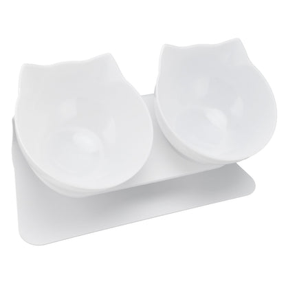 15° Inclined Cat Double Bowl Neck Guard Pet Feeding Bowl for Home Pet Shop Living Room(White Base White Bowl) - view 5
