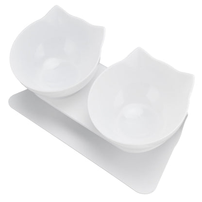 15° Inclined Cat Double Bowl Neck Guard Pet Feeding Bowl for Home Pet Shop Living Room(White Base White Bowl) - view 7