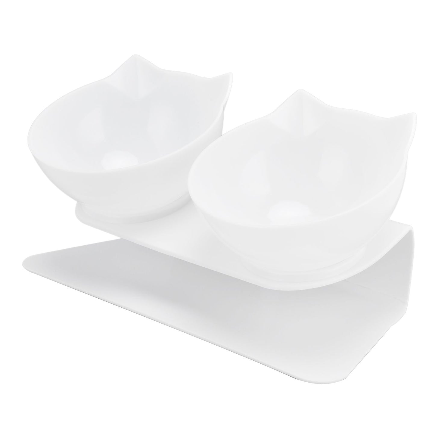 15° Inclined Cat Double Bowl Neck Guard Pet Feeding Bowl for Home Pet Shop Living Room(White Base White Bowl) - view 8
