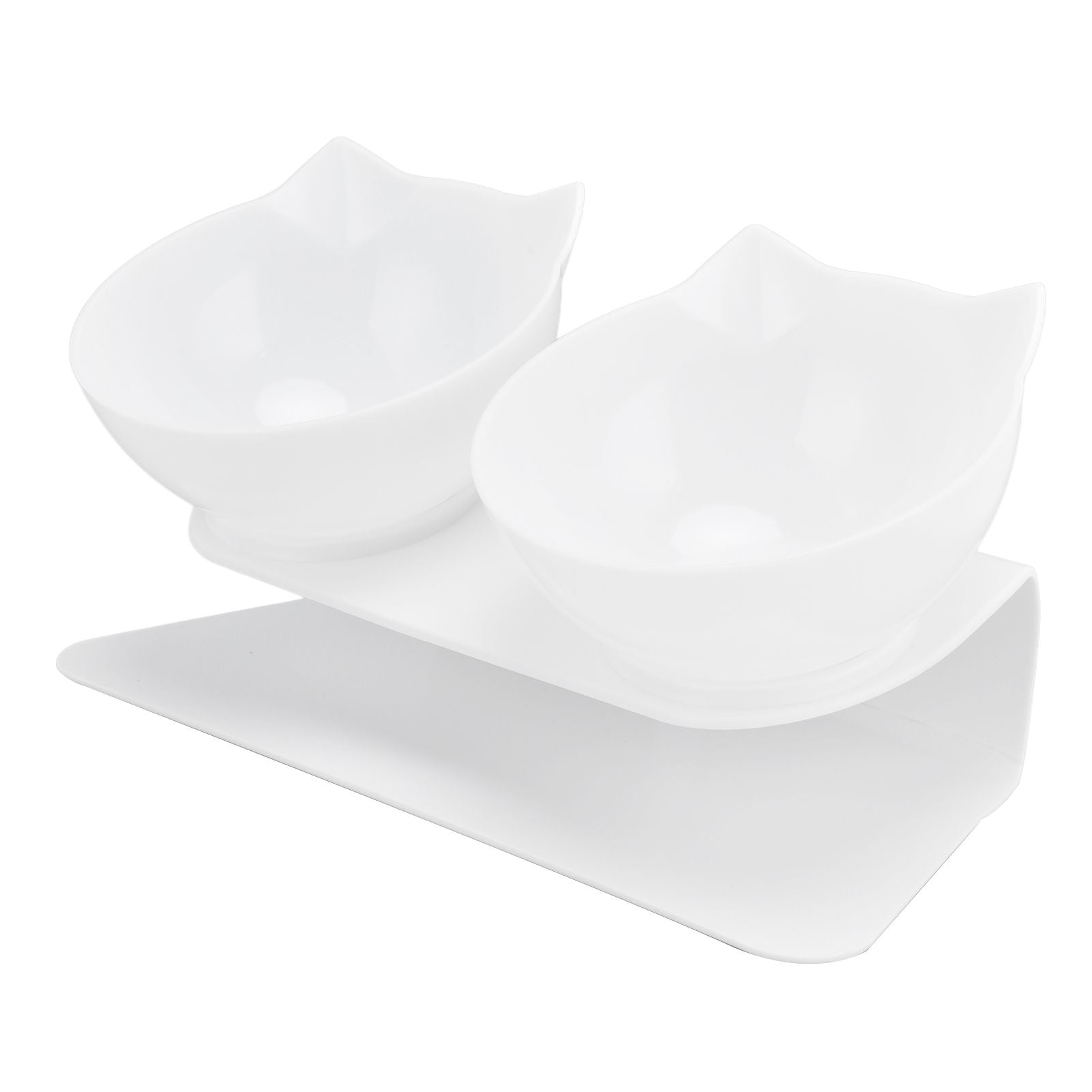 15° Inclined Cat Double Bowl Neck Guard Pet Feeding Bowl for Home Pet Shop Living Room(White Base White Bowl) - view 8