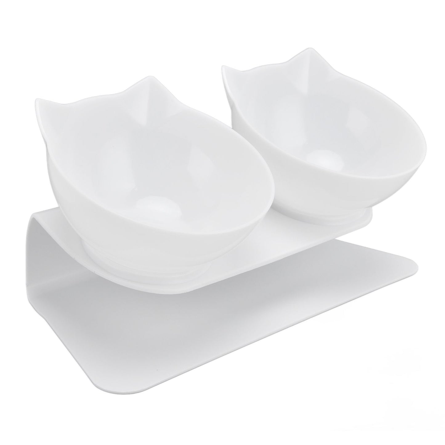 15° Inclined Cat Double Bowl Neck Guard Pet Feeding Bowl for Home Pet Shop Living Room(White Base White Bowl) - view 9