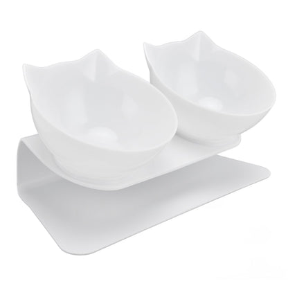 15° Inclined Cat Double Bowl Neck Guard Pet Feeding Bowl for Home Pet Shop Living Room(White Base White Bowl) - view 9