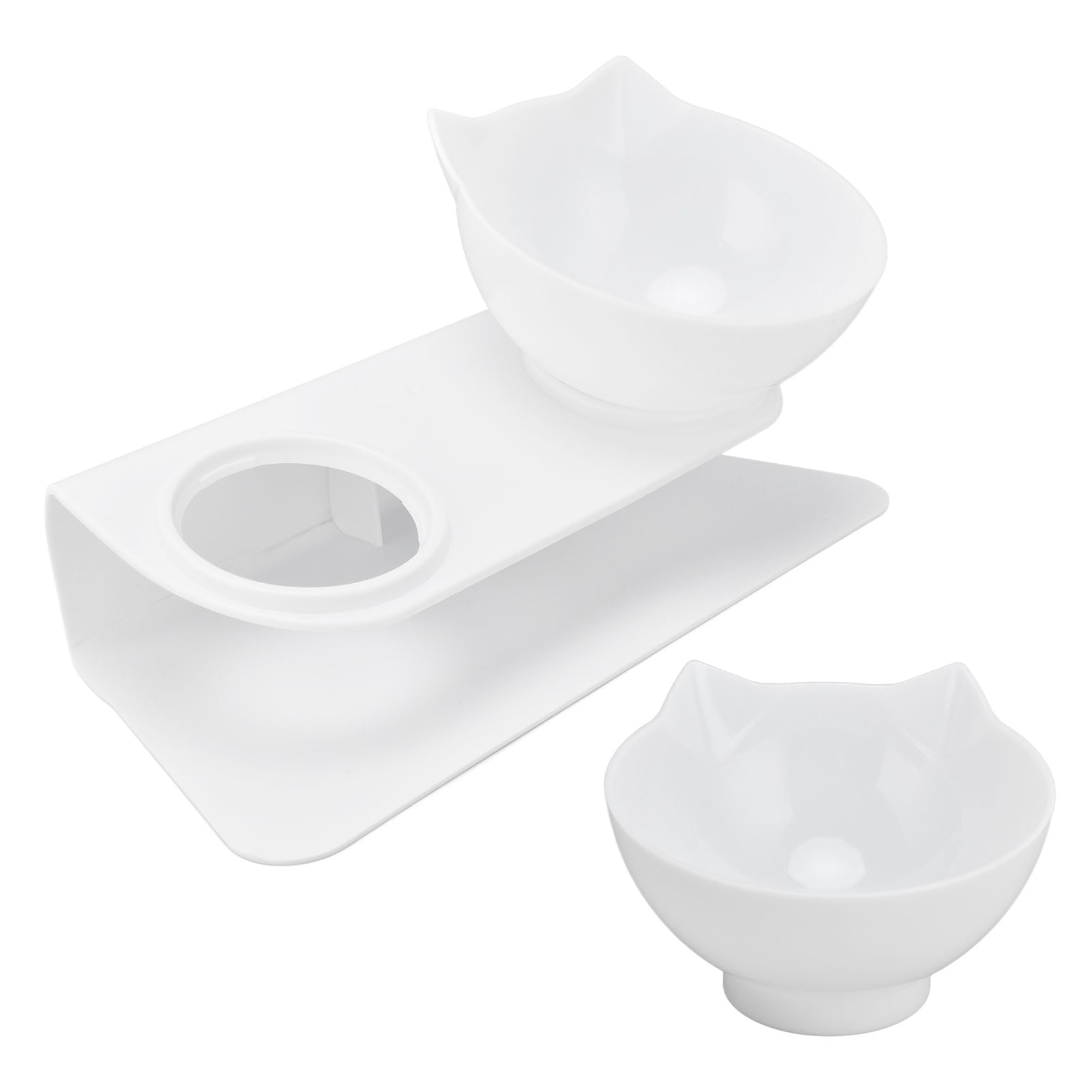 15° Inclined Cat Double Bowl Neck Guard Pet Feeding Bowl for Home Pet Shop Living Room(White Base White Bowl) - view 10