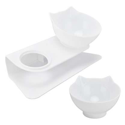 15° Inclined Cat Double Bowl Neck Guard Pet Feeding Bowl for Home Pet Shop Living Room(White Base White Bowl) - view 10