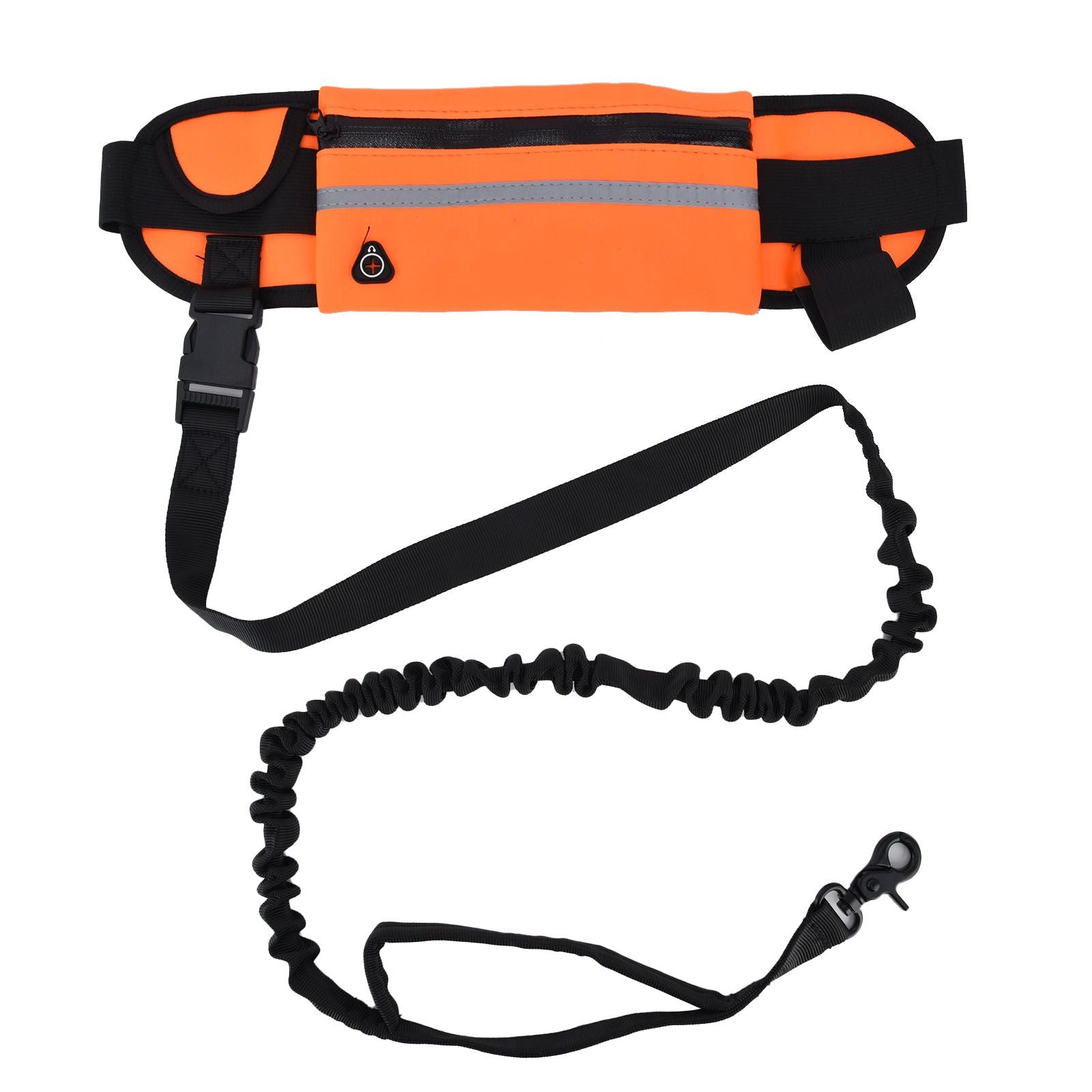 Hands Free Dog Leash Detachable Zipper Bag Reflective Strip Design Hands Free Flexible Waist Dog Leash for Walking Orange