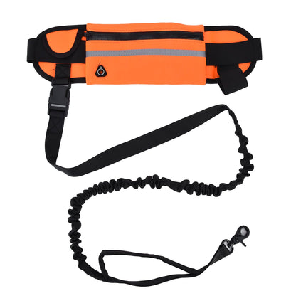 Hands Free Dog Leash Detachable Zipper Bag Reflective Strip Design Hands Free Flexible Waist Dog Leash for Walking Orange