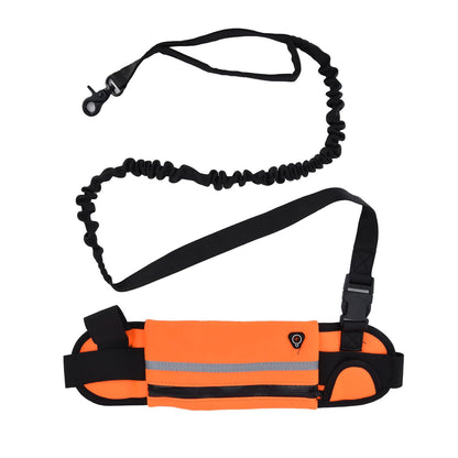Hands Free Dog Leash Detachable Zipper Bag Reflective Strip Design Hands Free Flexible Waist Dog Leash for Walking Orange - view 5