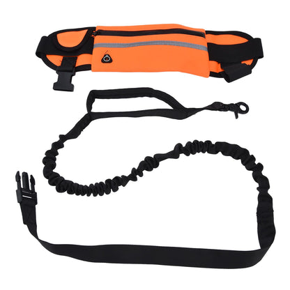 Hands Free Dog Leash Detachable Zipper Bag Reflective Strip Design Hands Free Flexible Waist Dog Leash for Walking Orange - view 10