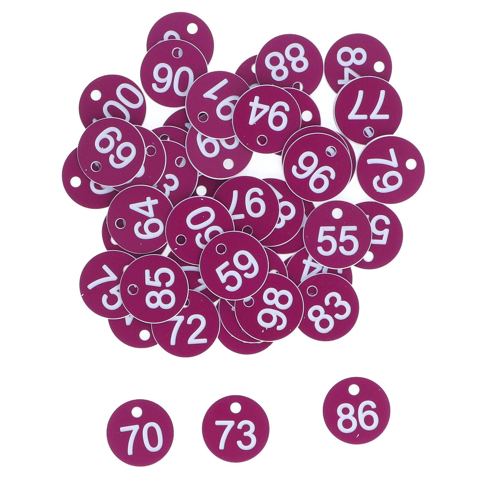 50Pcs Numbered Label Round Simple Beautiful Beehive Tag Breeding Supplies for Beekeeping Animal Husbandry Numbers 51 to 100 Purple