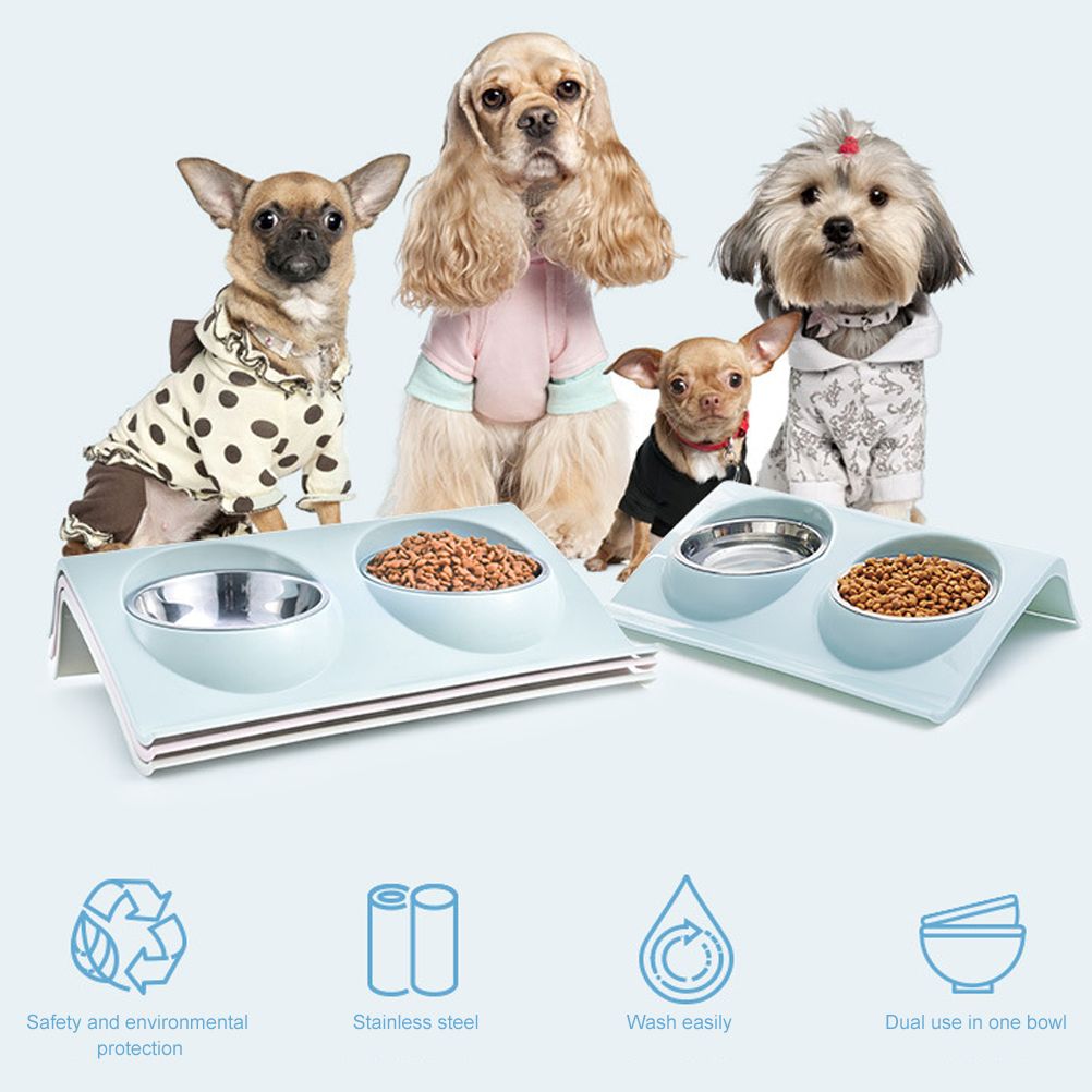 Double Bowls for Dog Stainless Steel Pet Bowl Splashproof Feeding Bowl for Pet - view 8