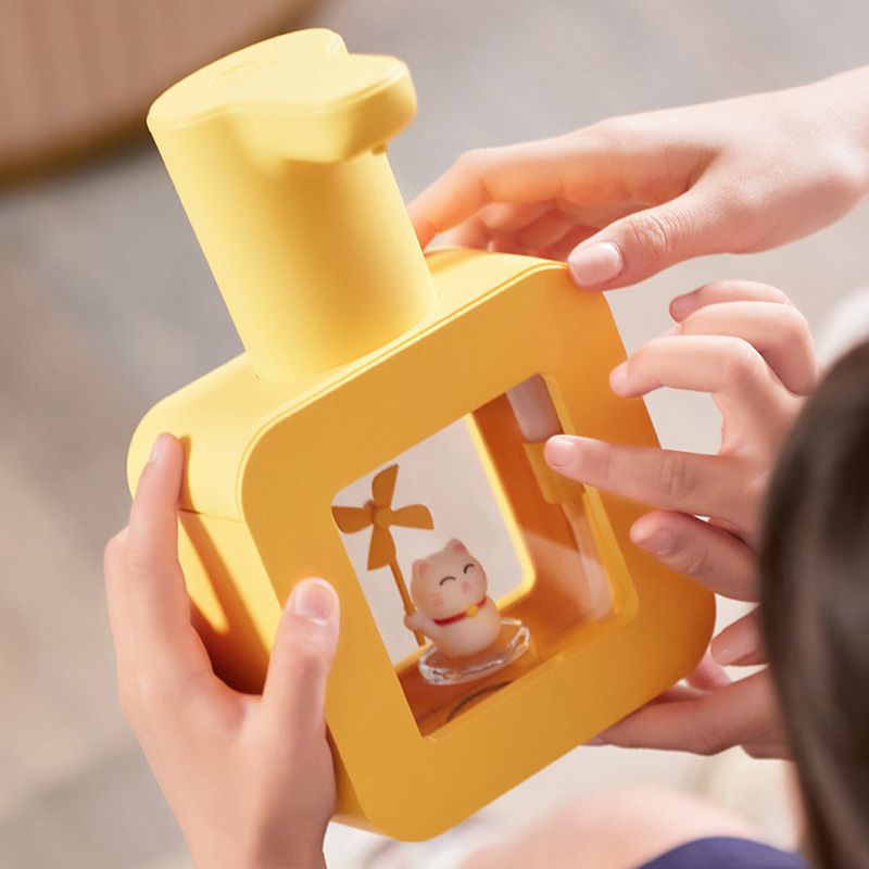 Touchless Automatic Sensor Soap Dispenser Cartoon Pet Waterproof Smart Foam Soap Dispenser Yellow Fortune Cat - view 2