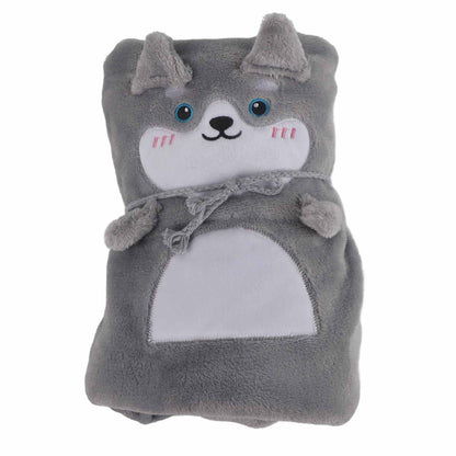 Flannel Blanket Cute Animal Shape Soft Skin Friendly Portable Nap Blanket for Sofa Bed Office Dormitory Husky 80x100cm / 31.5x39.4in