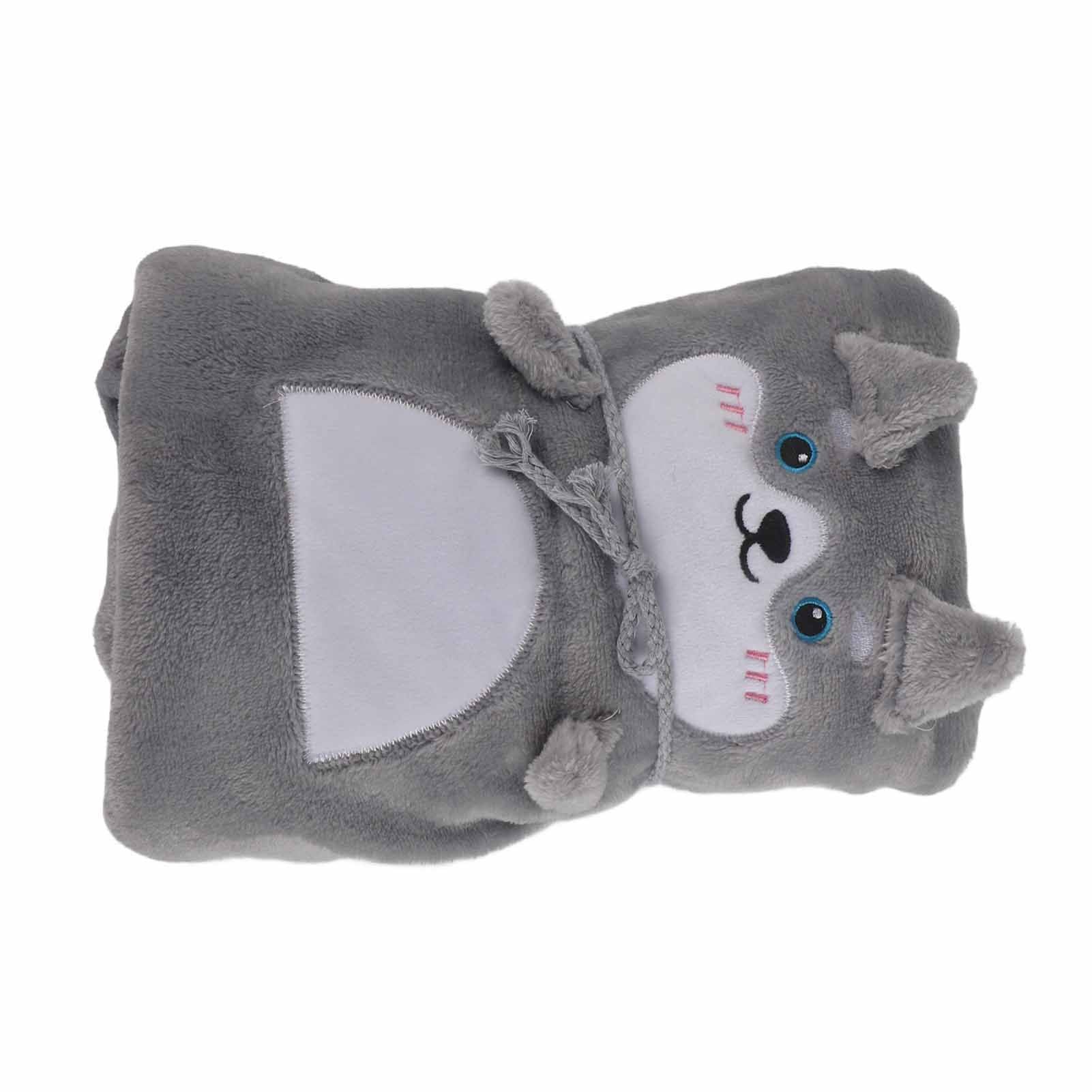 Flannel Blanket Cute Animal Shape Soft Skin Friendly Portable Nap Blanket for Sofa Bed Office Dormitory Husky 80x100cm / 31.5x39.4in - view 2
