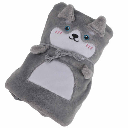 Flannel Blanket Cute Animal Shape Soft Skin Friendly Portable Nap Blanket for Sofa Bed Office Dormitory Husky 80x100cm / 31.5x39.4in - view 4