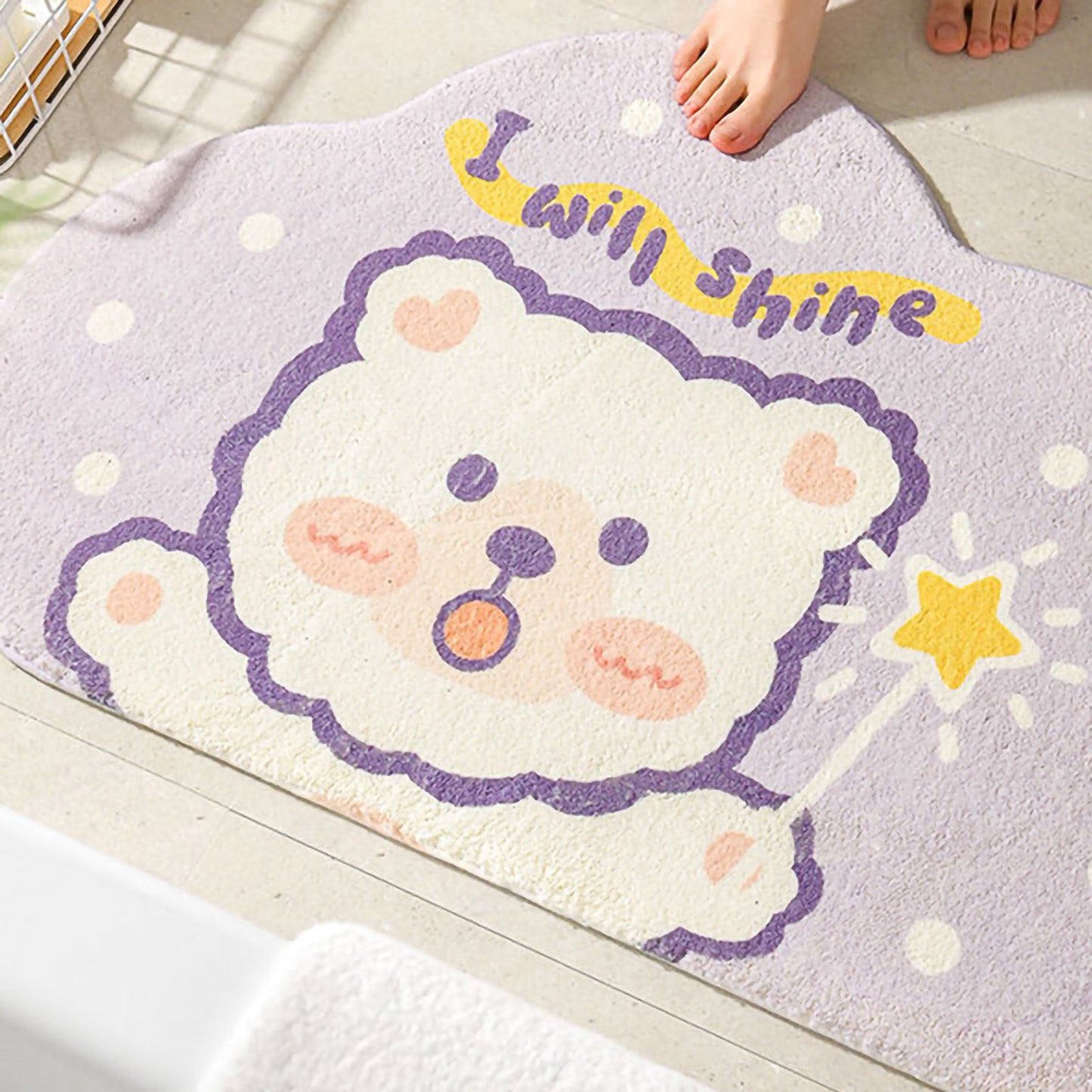 Cute Bathroom Mat Minimalist Water Absorption Skid Resistant Bath Quick Dry Floor Mat for Home Light Up Bear 50X80cm / 19.7x31.5in - view 4