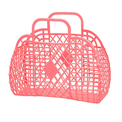 Hollow Storage Basket Plastic Reusable Portable Foldable Bag for Beach Home Bedside Shopping Toys Clothes Red 250x110x220mm/9.84x4.33x8.66in