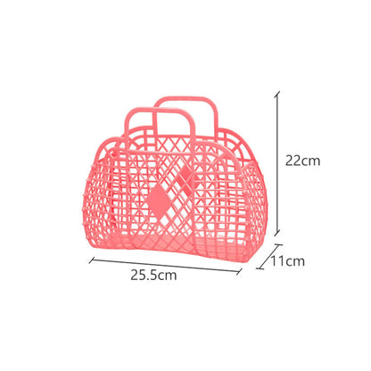 Hollow Storage Basket Plastic Reusable Portable Foldable Bag for Beach Home Bedside Shopping Toys Clothes Red 250x110x220mm/9.84x4.33x8.66in - view 2