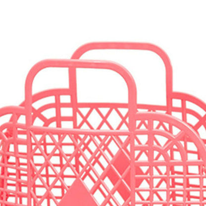 Hollow Storage Basket Plastic Reusable Portable Foldable Bag for Beach Home Bedside Shopping Toys Clothes Red 250x110x220mm/9.84x4.33x8.66in - view 3