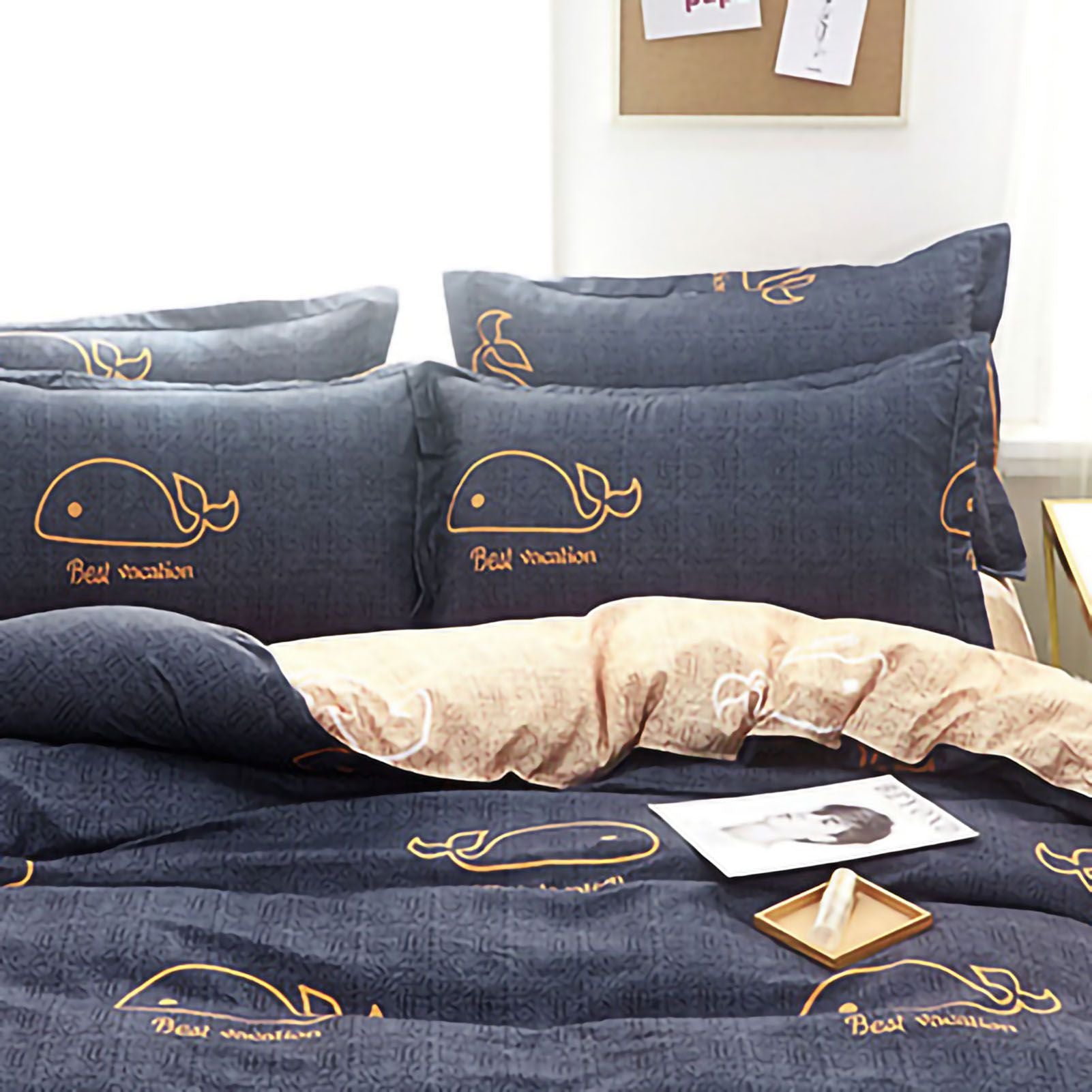 Skin Friendly Quilt Cover Thickened Polyester Soft Brushed Duvet Cover Quilt Bedding for Dormitory Bedroom Whale 150x200cm - view 3