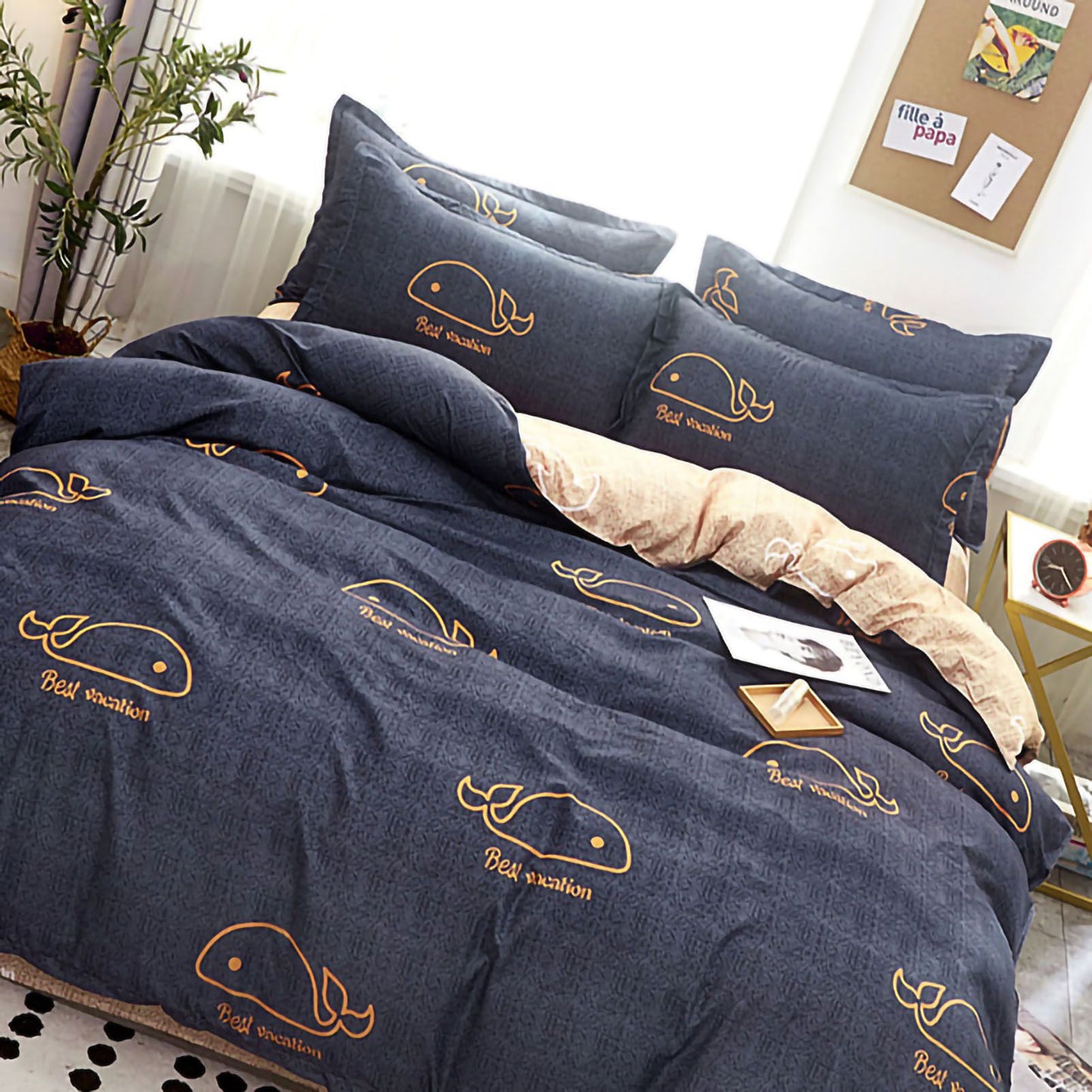 Skin Friendly Quilt Cover Thickened Polyester Soft Brushed Duvet Cover Quilt Bedding for Dormitory Bedroom Whale 150x200cm - view 4