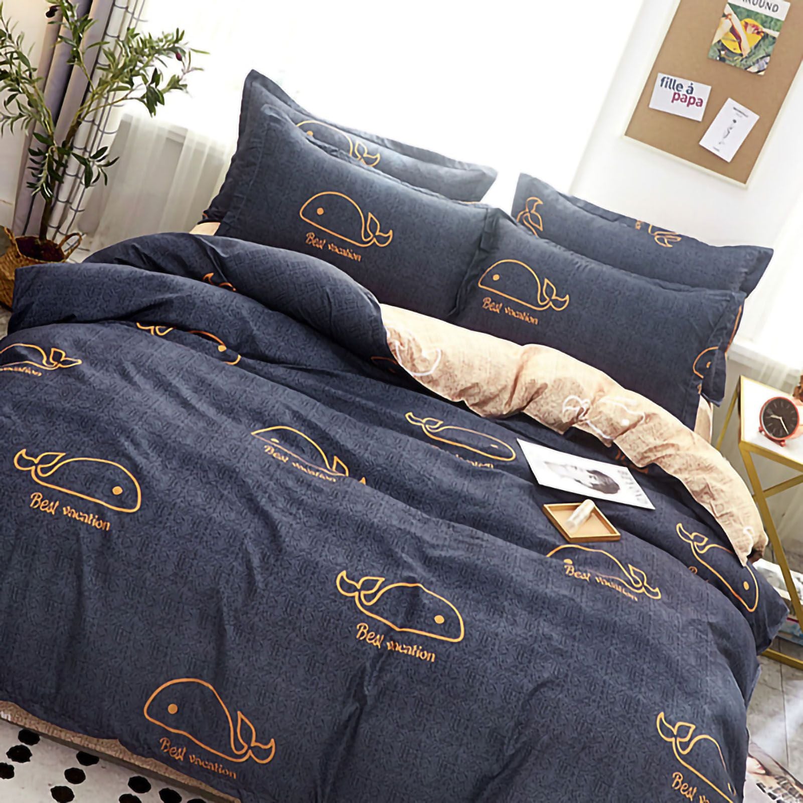 Skin Friendly Quilt Cover Thickened Polyester Soft Brushed Duvet Cover Quilt Bedding for Dormitory Bedroom Whale 150x200cm - view 4
