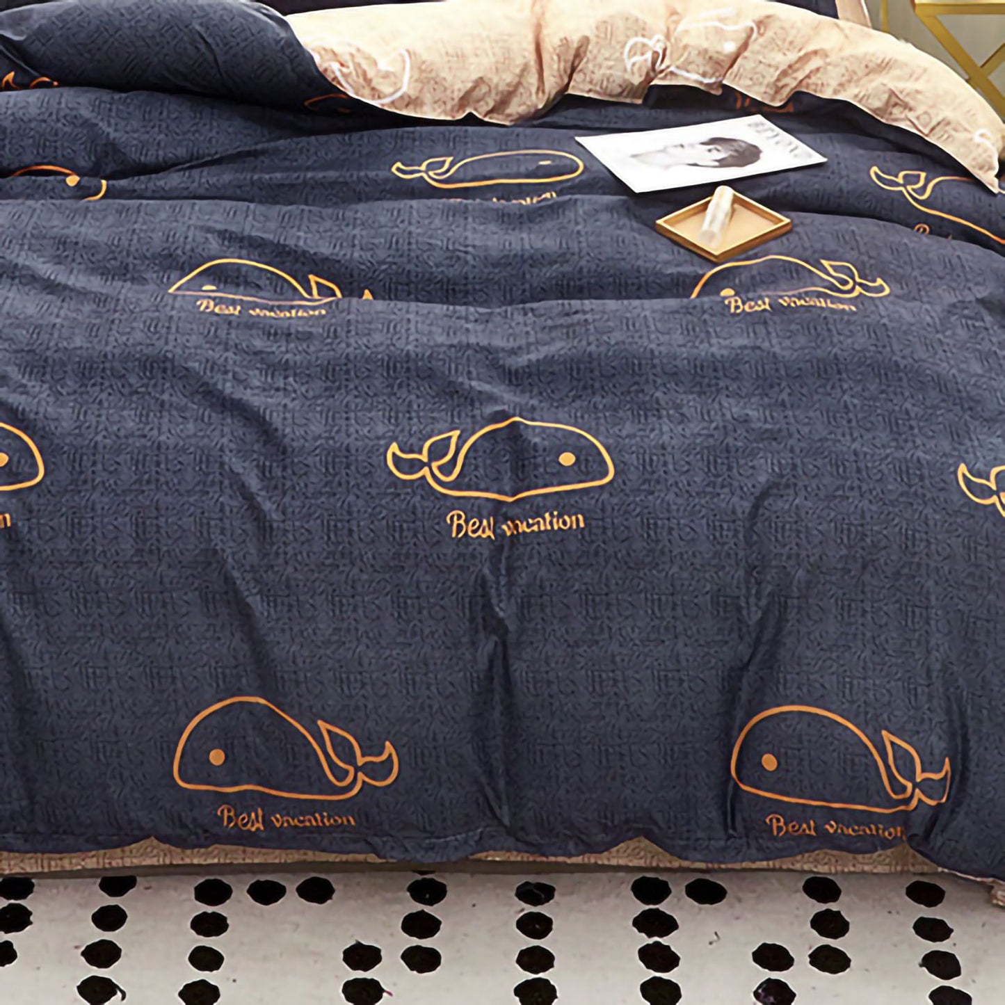 Skin Friendly Quilt Cover Thickened Polyester Soft Brushed Duvet Cover Quilt Bedding for Dormitory Bedroom Whale 150x200cm - view 5