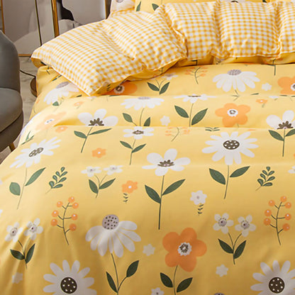 Skin Friendly Quilt Cover Thickened Polyester Soft Brushed Duvet Cover Quilt Bedding for Dormitory Bedroom Yellow Flowers 180x220cm - view 3