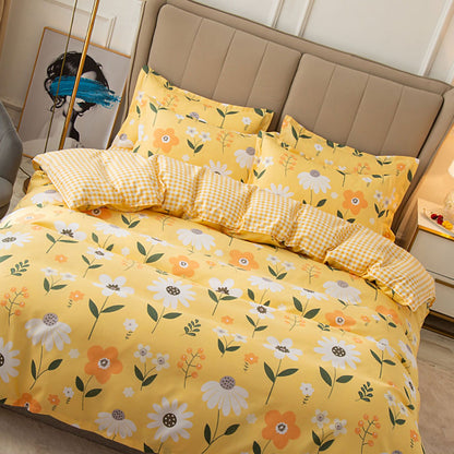 Skin Friendly Quilt Cover Thickened Polyester Soft Brushed Duvet Cover Quilt Bedding for Dormitory Bedroom Yellow Flowers 180x220cm - view 4