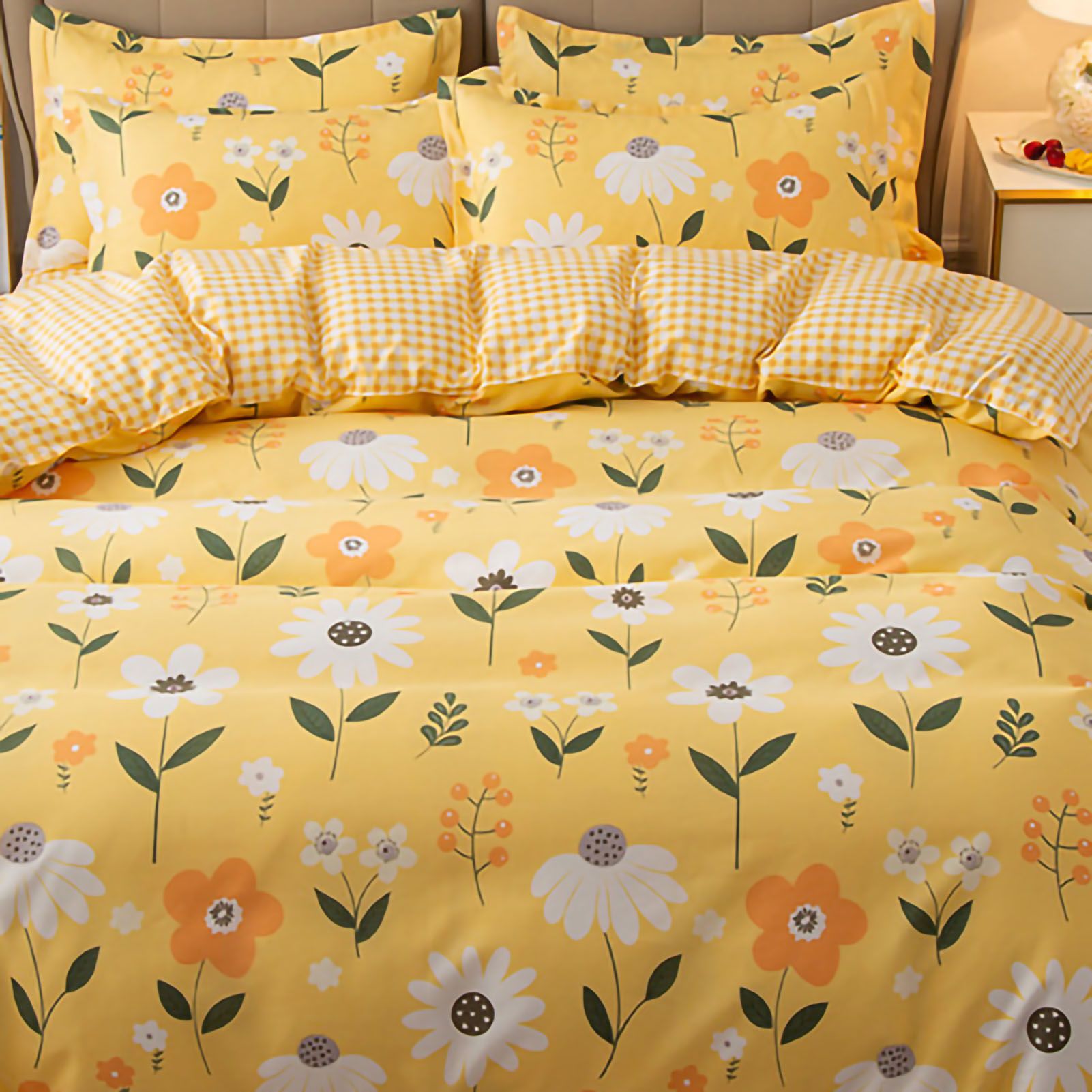 Skin Friendly Quilt Cover Thickened Polyester Soft Brushed Duvet Cover Quilt Bedding for Dormitory Bedroom Yellow Flowers 180x220cm - view 5
