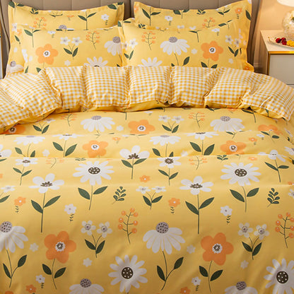 Skin Friendly Quilt Cover Thickened Polyester Soft Brushed Duvet Cover Quilt Bedding for Dormitory Bedroom Yellow Flowers 180x220cm - view 5