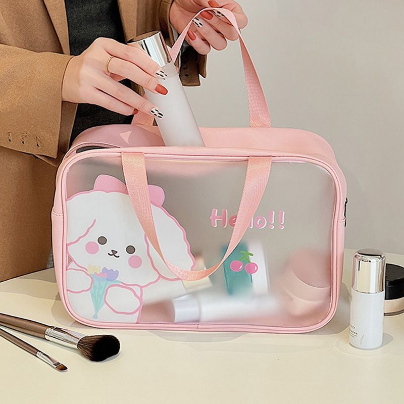 Clear Travel Bag Cherry Puppy Frosted Translucent Waterproof PVC Toiletry Bag Pouch for Washing L 12.2 X 3.9 X 7.9in - view 4