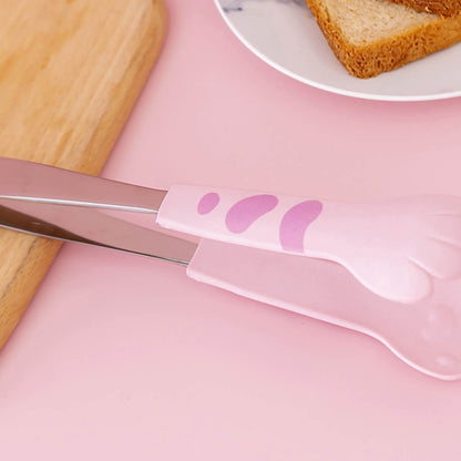 Kitchen Cooking Tong Cute Cat Paw Shape Stainless Steel Small Salad Barbecue Food Tong Pink M - view 2