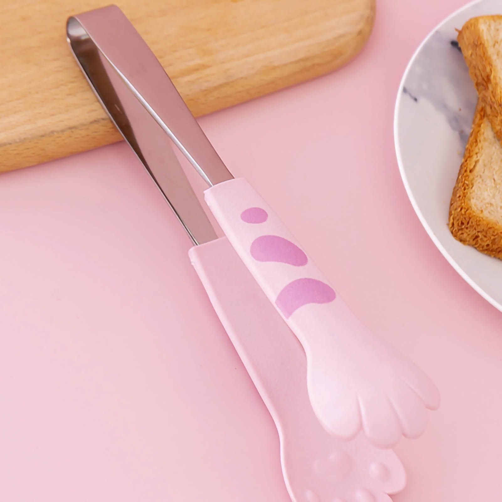 Kitchen Cooking Tong Cute Cat Paw Shape Stainless Steel Small Salad Barbecue Food Tong Pink M - view 3