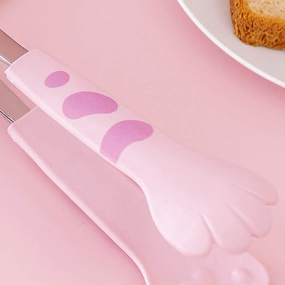 Kitchen Cooking Tong Cute Cat Paw Shape Stainless Steel Small Salad Barbecue Food Tong Pink M - view 4