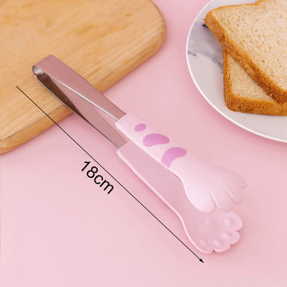 Kitchen Cooking Tong Cute Cat Paw Shape Stainless Steel Small Salad Barbecue Food Tong Pink M - view 6
