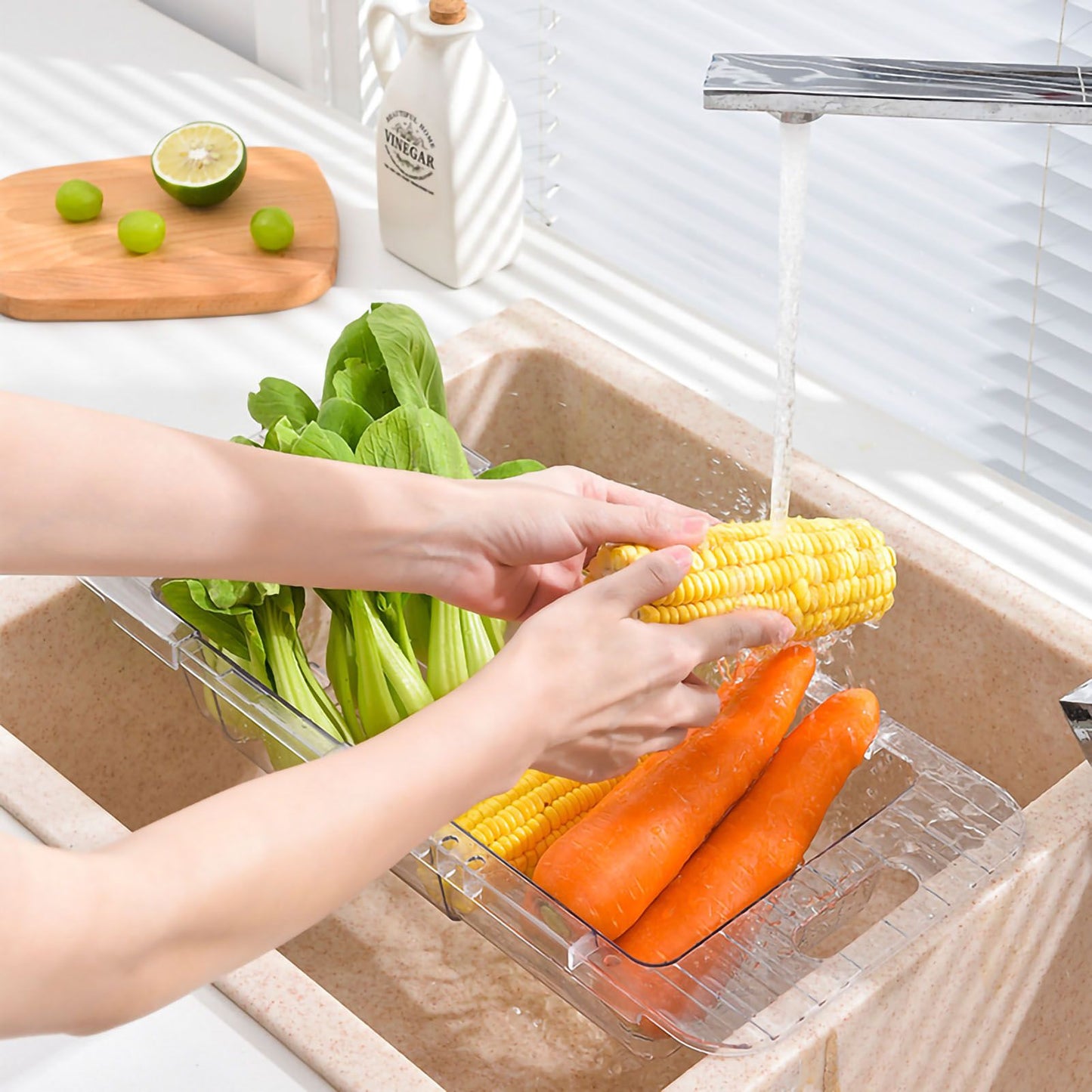 Over The Sink Strainer Retractable Design Transparent Fast Draining Durable PET Sink Colander Transparent Strainer with Retractable Design - view 3