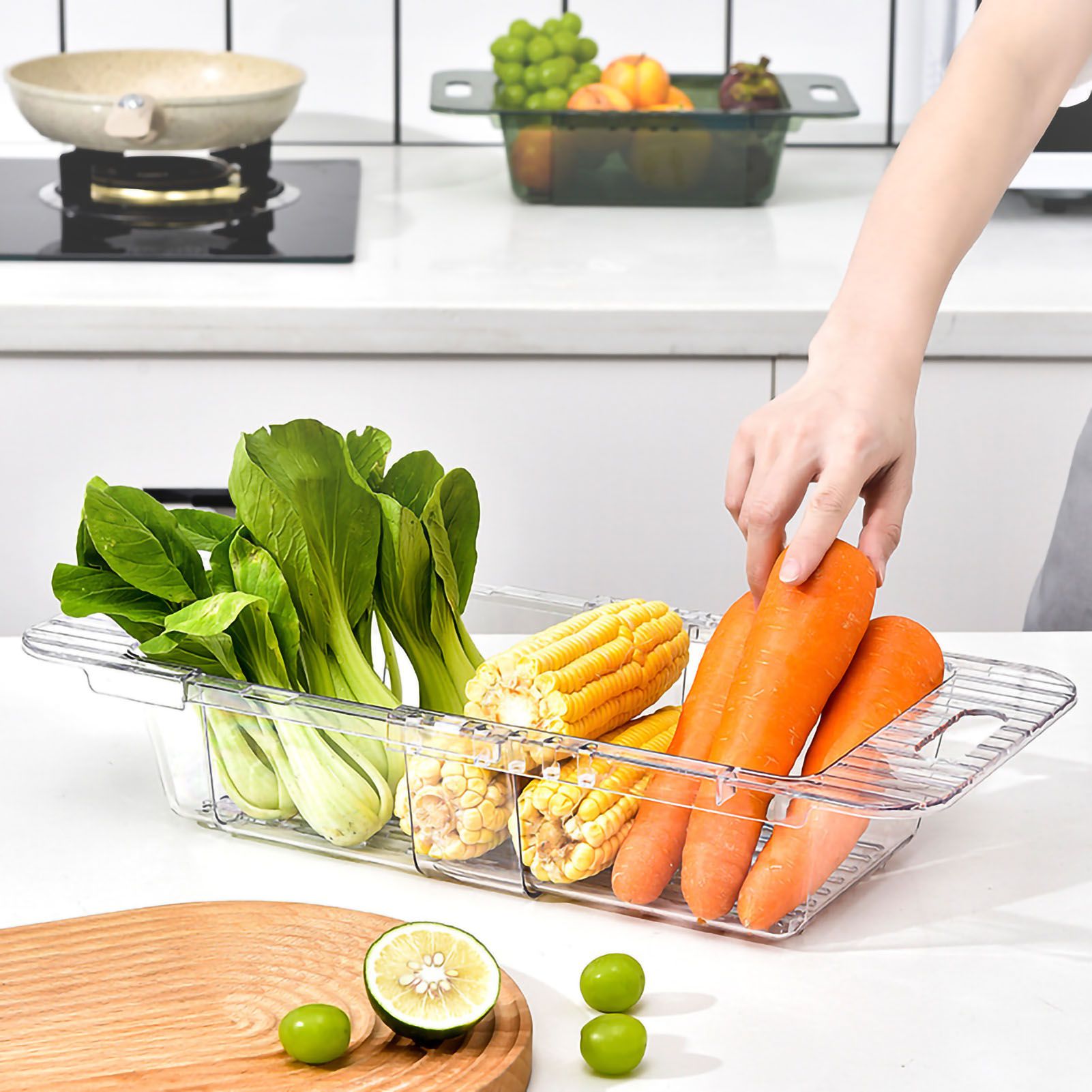 Over The Sink Strainer Retractable Design Transparent Fast Draining Durable PET Sink Colander Transparent Strainer with Retractable Design - view 4